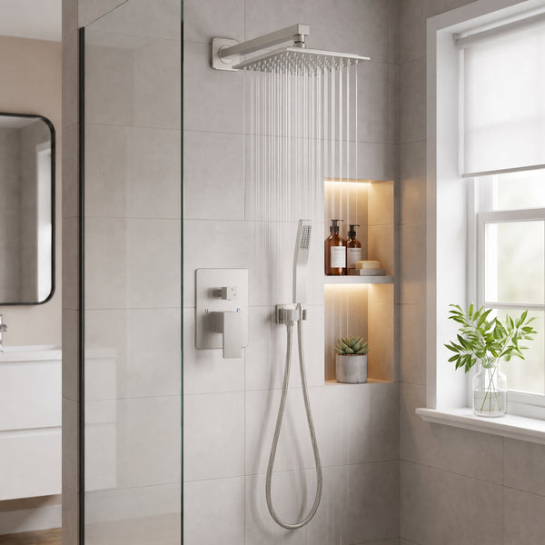 Sweetcrispy 304 Stainless Steel Wall Mount Shower Head and Handle Set, Anti-Rust, 360° Adjustable, Pressure Balanced, Temp Stable, High Flow Luxury Trim Kit‌