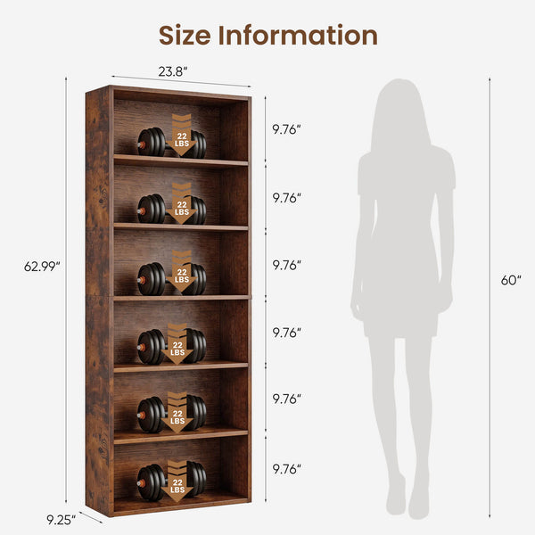 Sweetcrispy Adjustable Bookshelf, Freestanding Bookcase with Storage