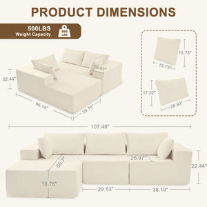 Sweetcrispy 108" Modern Modular Couch Sectional Sofa for Living Room
