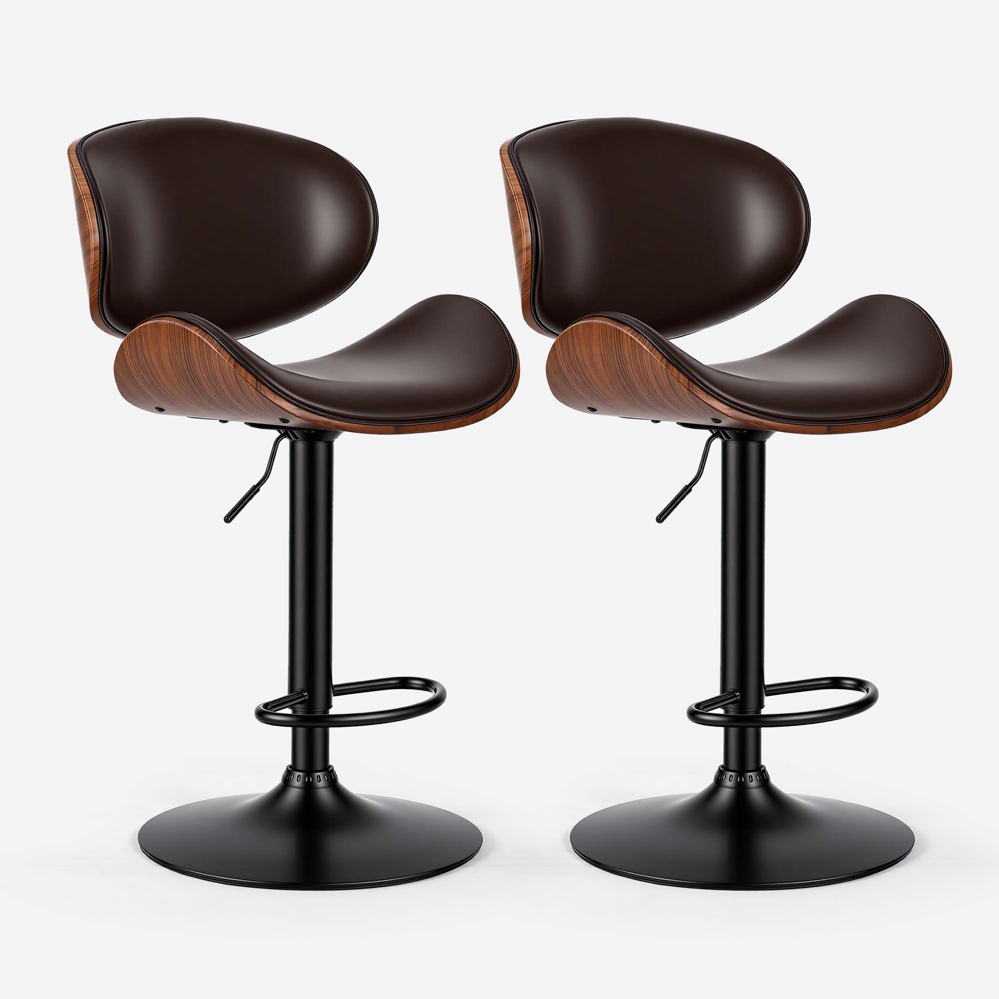 Sweetcrispy Adjustable Bentwood Swivel Bar Stools - Set of 2