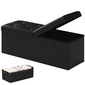 Sweetcrispy Storage Ottoman Bench with Dual Flip Lid, Faux Leather Entryway Bench for Living Room and Bedroom