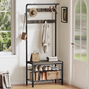 Sweetcrispy Modern Coat Rack with Shoe Bench, Hall Tree for Living Room