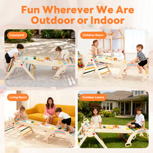 Sweetcrispy 9-in-1 Foldable Wooden Montessori Toddler Climbing Playset for Kids