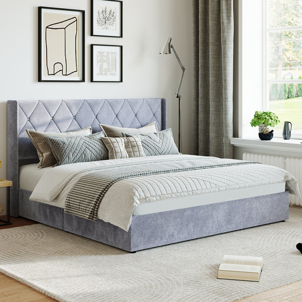 Sweetcrispy Velvet Upholstered Gas-Lift Bed Frame with Storage Space for Bedroom