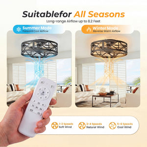 Sweetcrispy Farmhouse Caged Ceiling Fan with Light Flush Mount Fandelier Remote Dimmable LED for Bedroom Living Room Kitchen