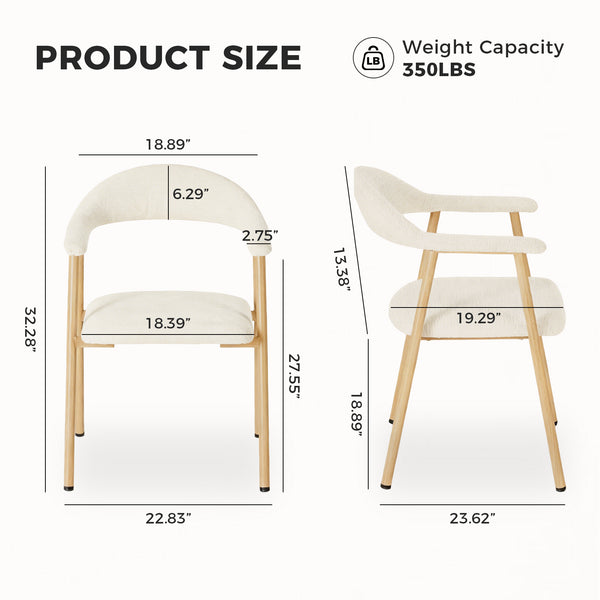 Sweetcrispy Upholstered Dining Chairs, Wood-Look Finish with Sturdy Metal Frame, Set of 2