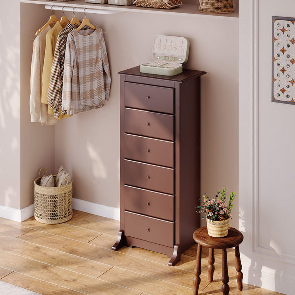 Sweetcrispy Tall 6-Drawer Wooden Dresser for Bedroom and Living Room