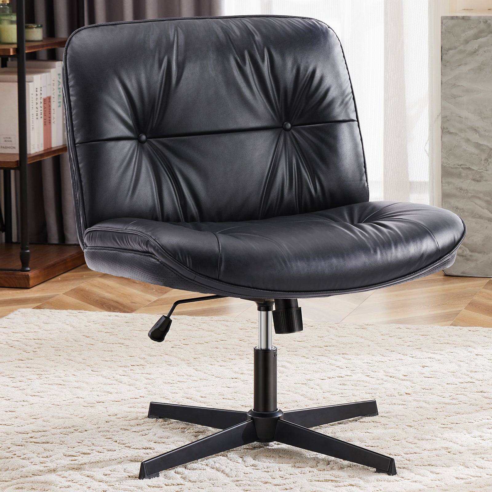 Sweetcrispy Cross Legged Chair Without Wheels with Comfy PU Leather & Back – sweetcrispy