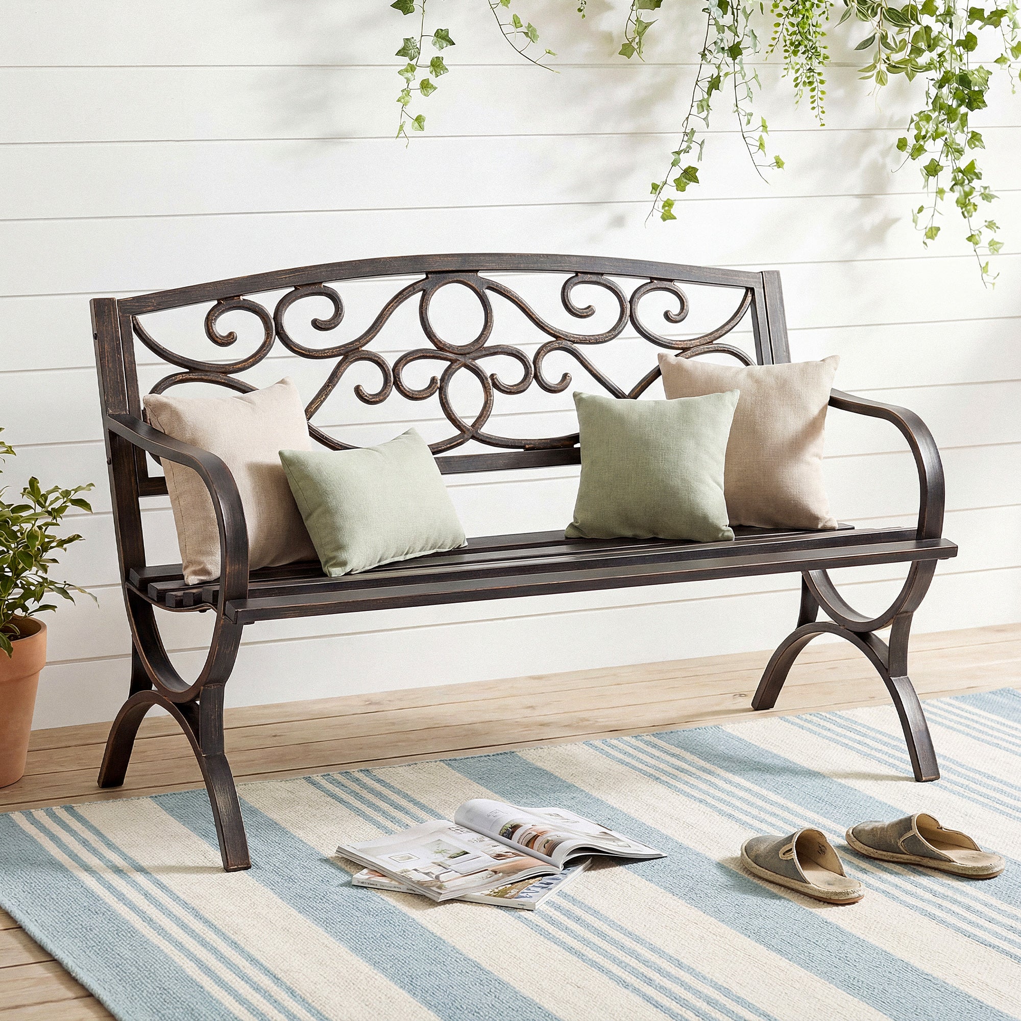 Sweetcrispy 50" Metal Patio Garden Bench for Lawn & Garden – sweetcrispy