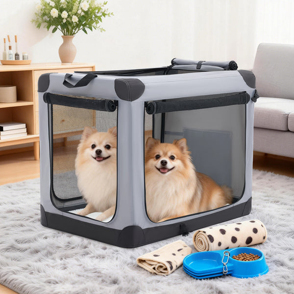 Sweetcrispy Portable Foldable Dog Crate, Soft-Sided Pet Carrier with Mesh Panels