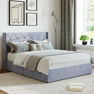 Sweetcrispy Velvet Upholstered Gas-Lift Bed Frame with Storage Space for Bedroom