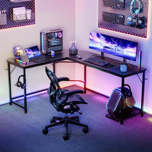 Sweetcrispy L-shaped Computer Desk with CPU Stand and Side Hooks for Home Office & Gaming