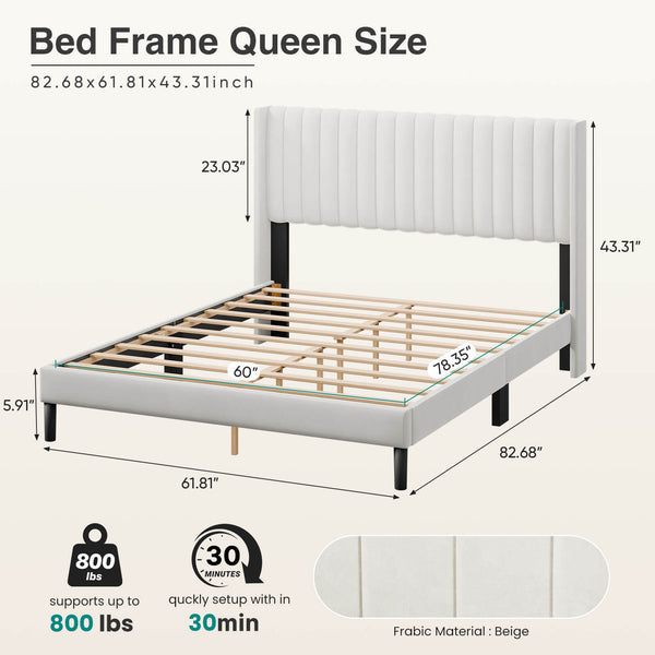 Sweetcrispy Upholstered Platform Bed Frame，Modern Accent Indoor Bedroom Furniture