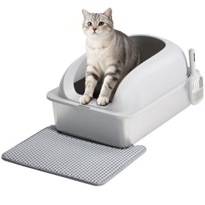Sweetcrispy Stainless Steel Cat Litter Box with Scoop & Double-Layer Mat