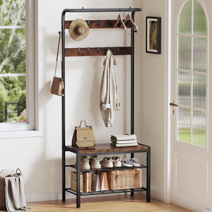 Sweetcrispy Modern Coat Rack with Shoe Bench, Hall Tree for Living Room