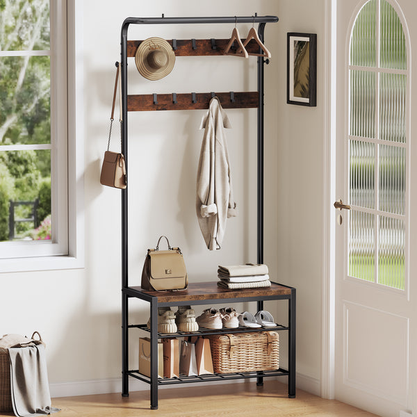Sweetcrispy Modern Coat Rack with Shoe Bench, Hall Tree for Living Room