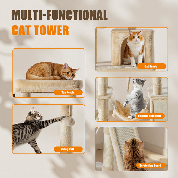 Sweetcrispy 63 Inch Plush Cat Tree Tower with Condo and Sisal Posts