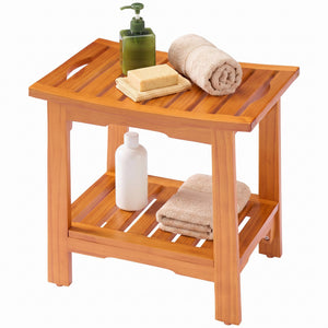 Sweetcrispy Teak Shower Bench, Adjustable Shower Stool with Non-Slip Seat for Bathroom, Tub, Spa and Outdoor Use