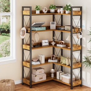 Sweetcrispy 65" 5-Tier L-Shaped Corner Shelf with Metal Frame