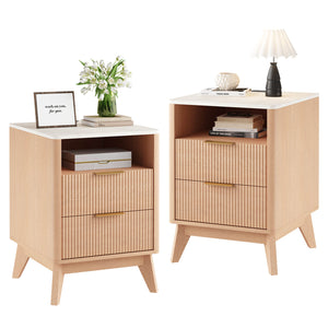 Sweetcrispy Wooden Nightstand with AC Outlets – Mid-Century Design