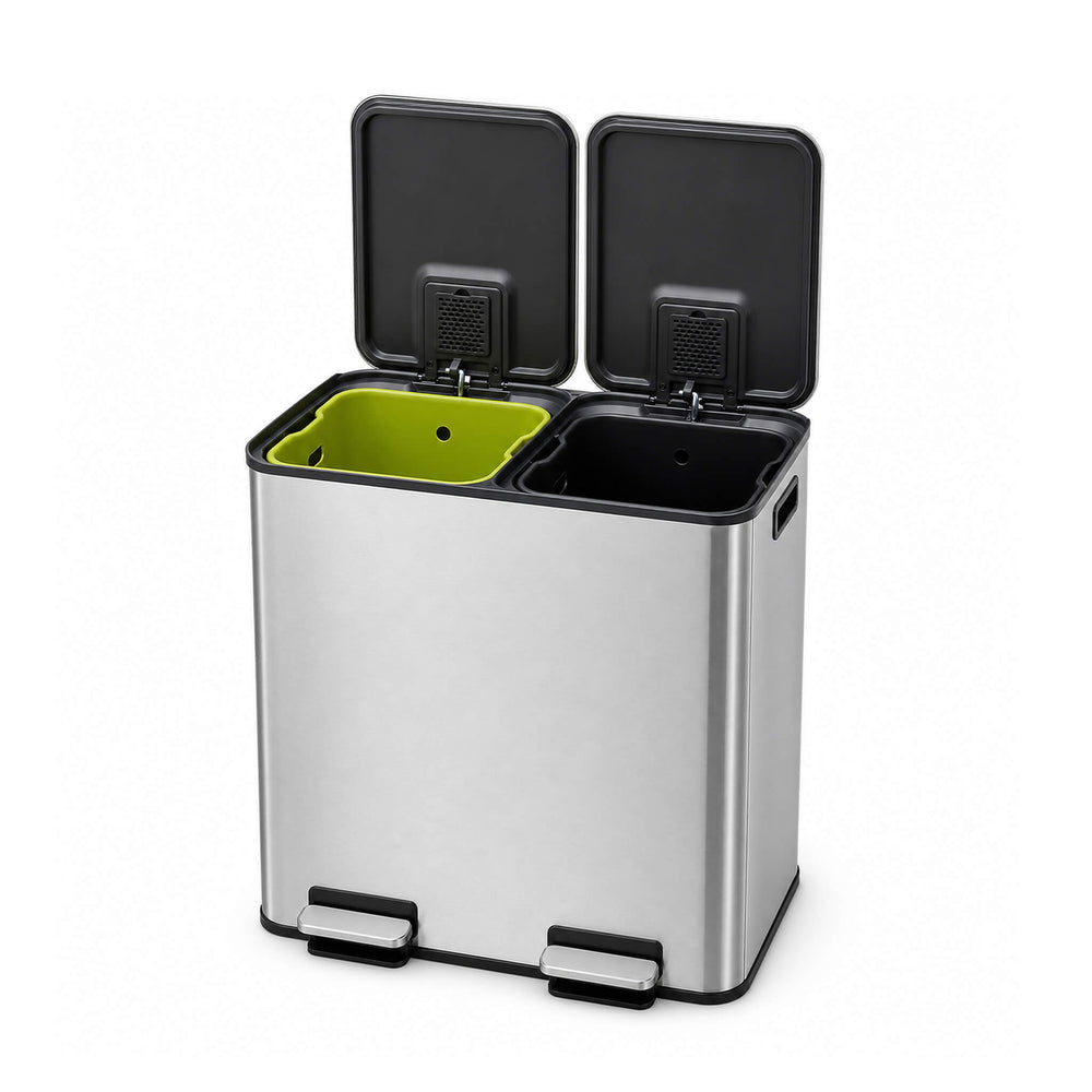 Sweetcrispy Double-Bin Stainless Steel Trash Can with Lid