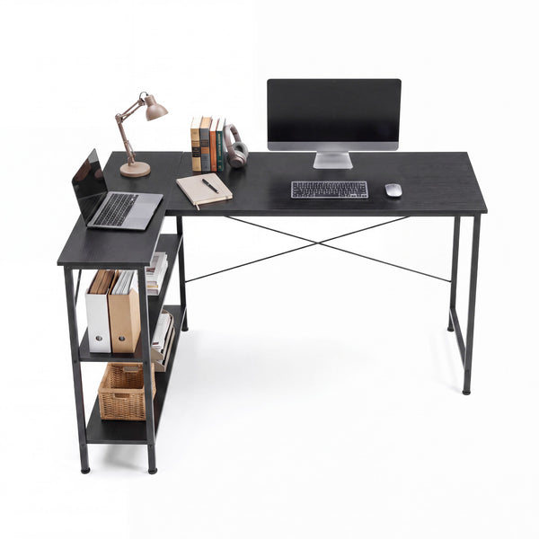 Sweetcrispy, L Shaped Computer Desk with Storage Shelves, Corner Office Desk
