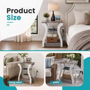 Sweetcrispy 3-Tier End Table with Charging Station for Living Room & Bedroom