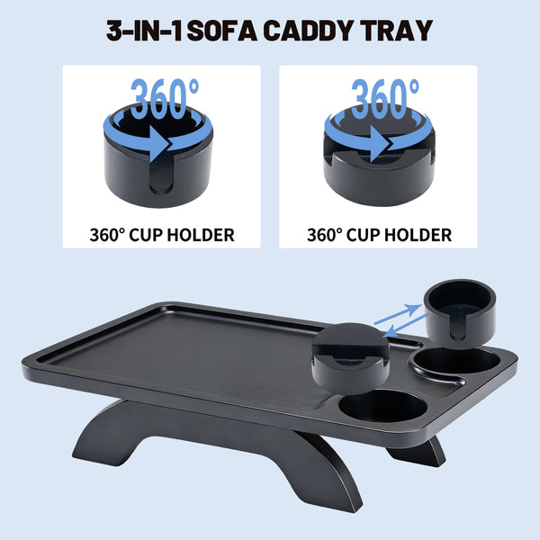 SWEETCRISPY Sofa Arm Tray - Stable Organizer for Drinks Snacks Remote, Universal Fit for Couch Armrests, Non-Slip Design, Easy Install