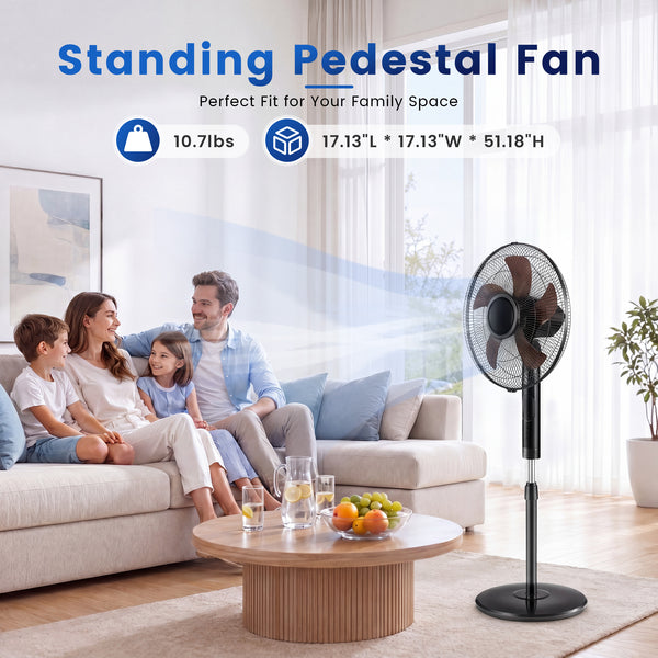 Sweetcrispy 16" Pedestal Fan with Remote, 3-Speed, 80° Oscillating, Height Adjustable, 15H Timer, Quiet Energy-Efficient