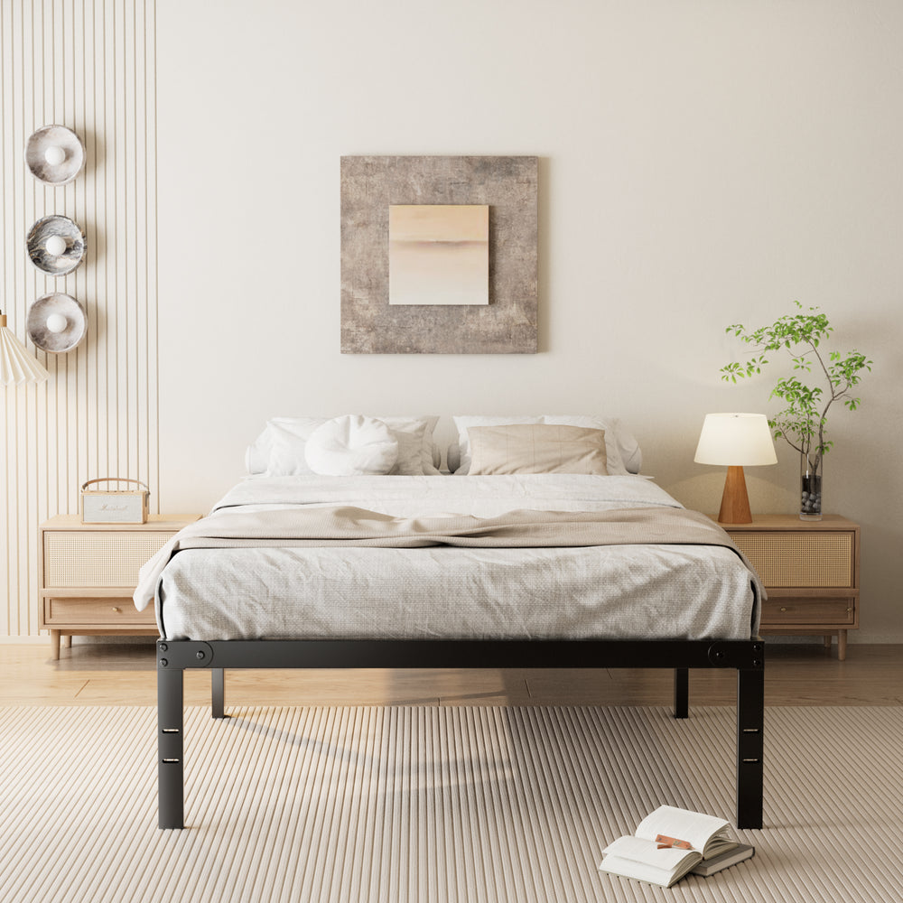 Sweetcrispy Heavy Duty Metal Bed Frame with Under-Bed Storage for Bedroom