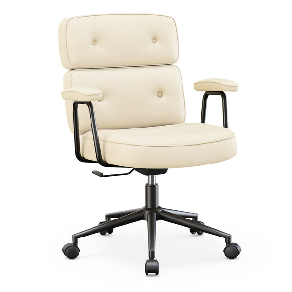 Sweetcrispy Ergonomic PU Upholstered Office Chair with Armrests, Height Adjustable