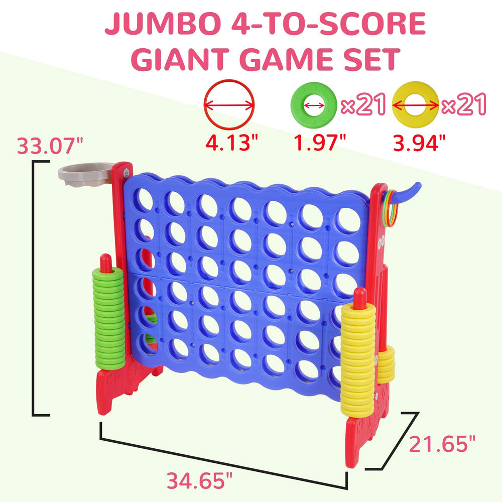 Giant 4-to-Score Game Set, 4-in-A-Row Jumbo with 42 Jumbo Rings & Quick-Release Slide, Holiday Party & Family Game