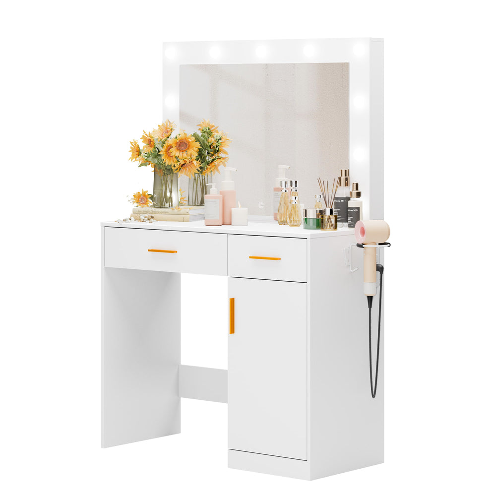 Sweetcrispy Makeup Vanity Desk with Oversized LED Mirror
