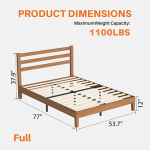Sweetcrispy Basic Natural Solid Wood Platform Bed Frame with Headboard