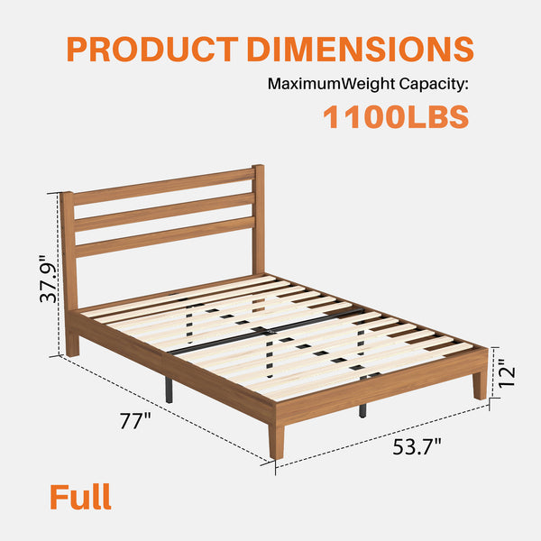 Sweetcrispy Basic Natural Solid Wood Platform Bed Frame with Headboard