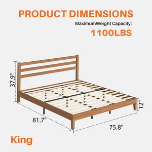 Sweetcrispy Basic Natural Solid Wood Platform Bed Frame with Headboard