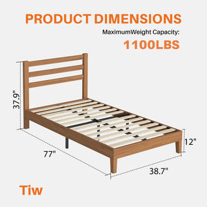 Sweetcrispy Basic Natural Solid Wood Platform Bed Frame with Headboard