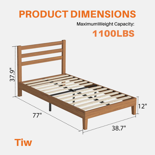 Sweetcrispy Basic Natural Solid Wood Platform Bed Frame with Headboard