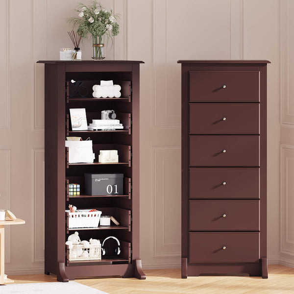 Sweetcrispy Tall 6-Drawer Wooden Dresser for Bedroom and Living Room