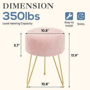 Sweetcrispy Ottoman Vanity Stool, Round Cushioned Seat with Gold Legs, Multi-Functional Footrest & Vanity Chair for Bedroom & Living Room