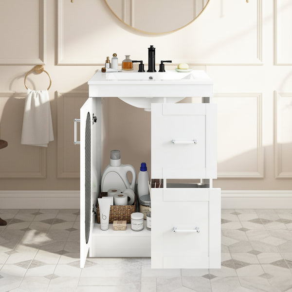 Sweetcrispy Freestanding Bathroom Vanity with Sink, 1 Door and Multiple Drawers