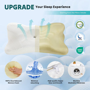 SWEETCRISPY Queen Size Cervical Neck Pillow, Memory Foam with Ice Silk Cover, Ergonomic Contour Design, Cooling & Breathable