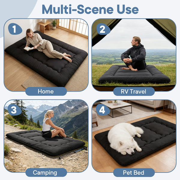 Sweetcrispy Japanese Floor Mattress with Washable Cover, Folding Memory Foam Sleeping Mat for Dorm, Camping & Guest Room