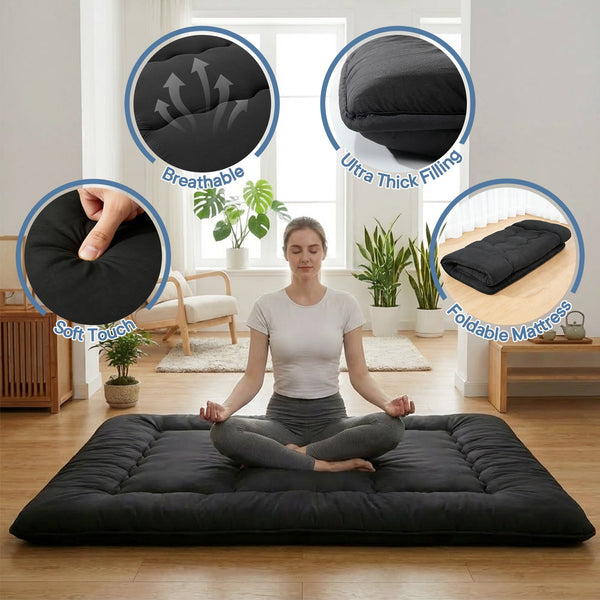 Sweetcrispy Japanese Floor Mattress with Washable Cover, Folding Memory Foam Sleeping Mat for Dorm, Camping & Guest Room