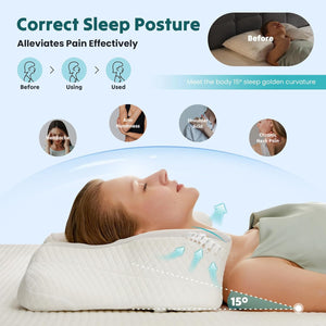 SWEETCRISPY Queen Size Cervical Neck Pillow, Memory Foam with Ice Silk Cover, Ergonomic Contour Design, Cooling & Breathable