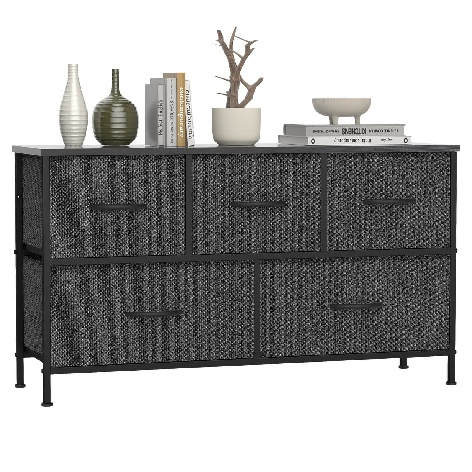 Sweetcrispy Storage Cabinet with Metal Frame for Bedroom Dresser, Black Sweetcrispy Storage Cabinet with Metal Frame for Bedroom Dresser, Black