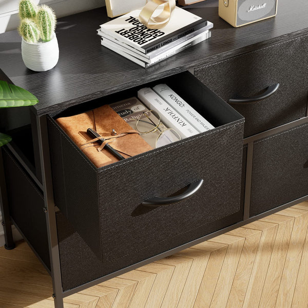 Sweetcrispy Storage Cabinet with Metal Frame for Bedroom Dresser, Black