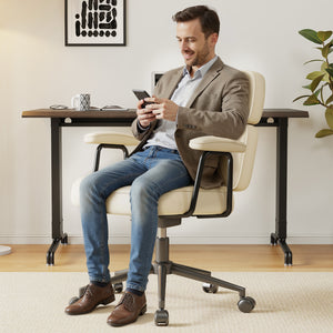 Sweetcrispy Ergonomic PU Upholstered Office Chair with Armrests, Height Adjustable