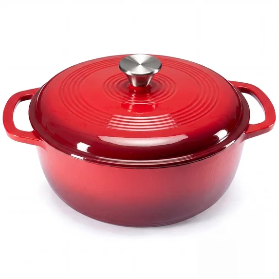 Sweetcrispy 6 Quart Enameled Cast Iron Dutch Oven, Moisture-Locking Lid, Dual Handles, Oven Safe, Blue