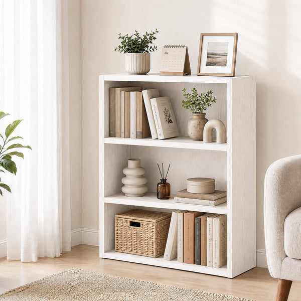 Sweetcrispy Adjustable Bookshelf, Freestanding Bookcase with Storage